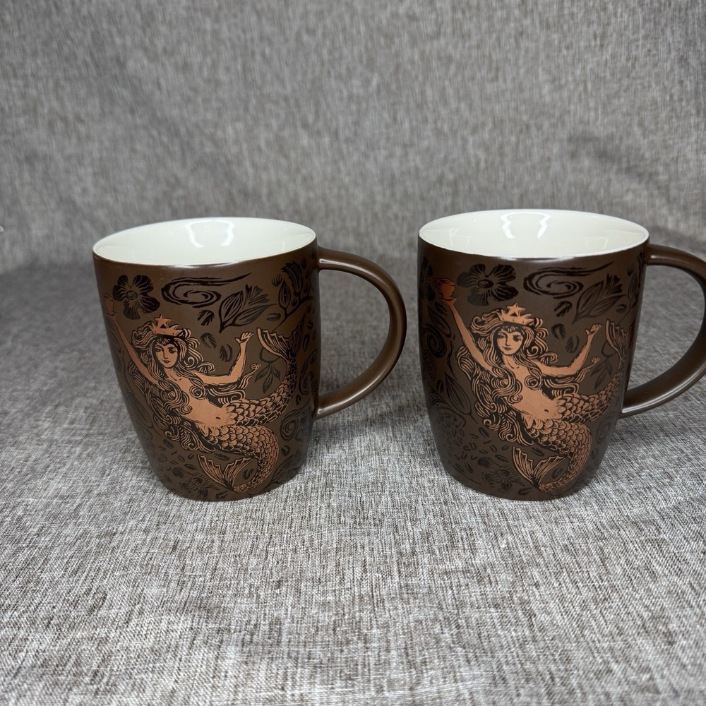 Starbucks Coffee Mug Set of 2 Mermaid Siren Brown Copper 40th Anniversary 2011